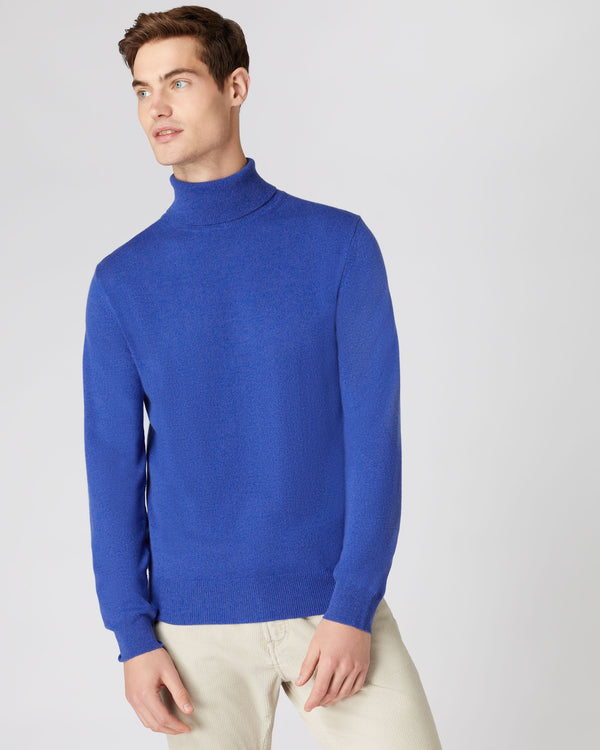 N.Peal Men's The Trafalgar Polo Neck Cashmere Sweater Nile Blue
