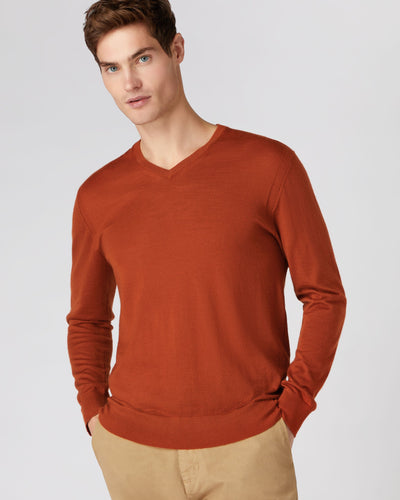 N.Peal Men's The Conduit Fine Gauge Cashmere Sweater Tawny Orange