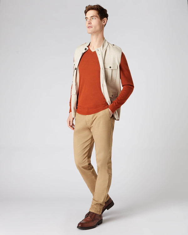 N.Peal Men's The Conduit Fine Gauge Cashmere Sweater Tawny Orange