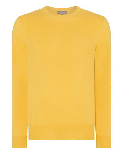 N.Peal Men's The Oxford Round Neck Cashmere Sweater Canary Yellow