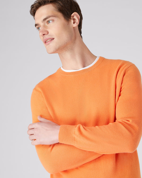 N.Peal Men's The Oxford Round Neck Cashmere Sweater Papaya Orange