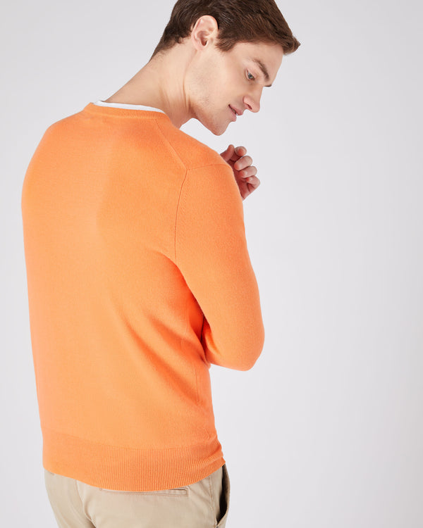 N.Peal Men's The Oxford Round Neck Cashmere Sweater Papaya Orange
