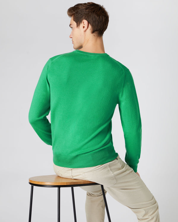 N.Peal Men's The Oxford Round Neck Cashmere Sweater Parrot Green