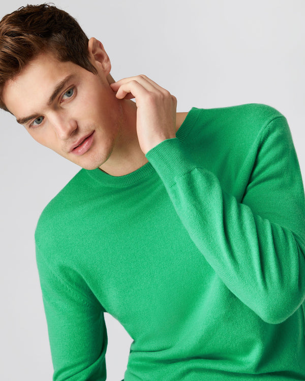 N.Peal Men's The Oxford Round Neck Cashmere Sweater Parrot Green