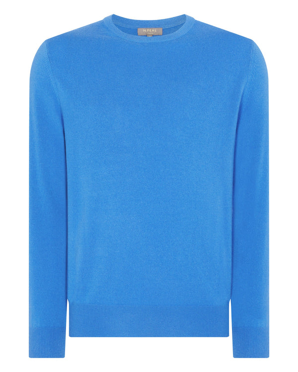 N.Peal Men's The Oxford Round Neck Cashmere Sweater Zanzibar Blue