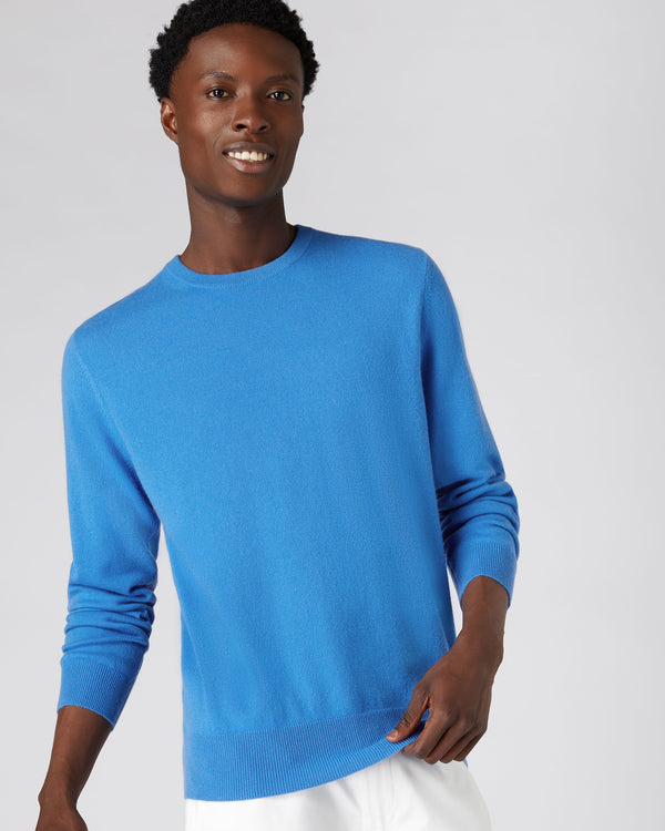 N.Peal Men's The Oxford Round Neck Cashmere Sweater Zanzibar Blue