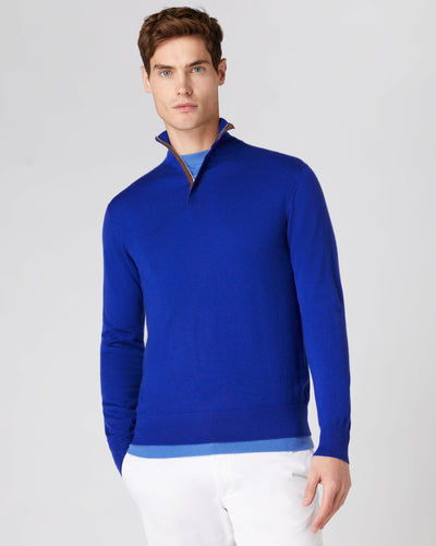 N.Peal Men's The Regent Fine Gauge Cashmere Half Zip Sweater Ultramarine Blue