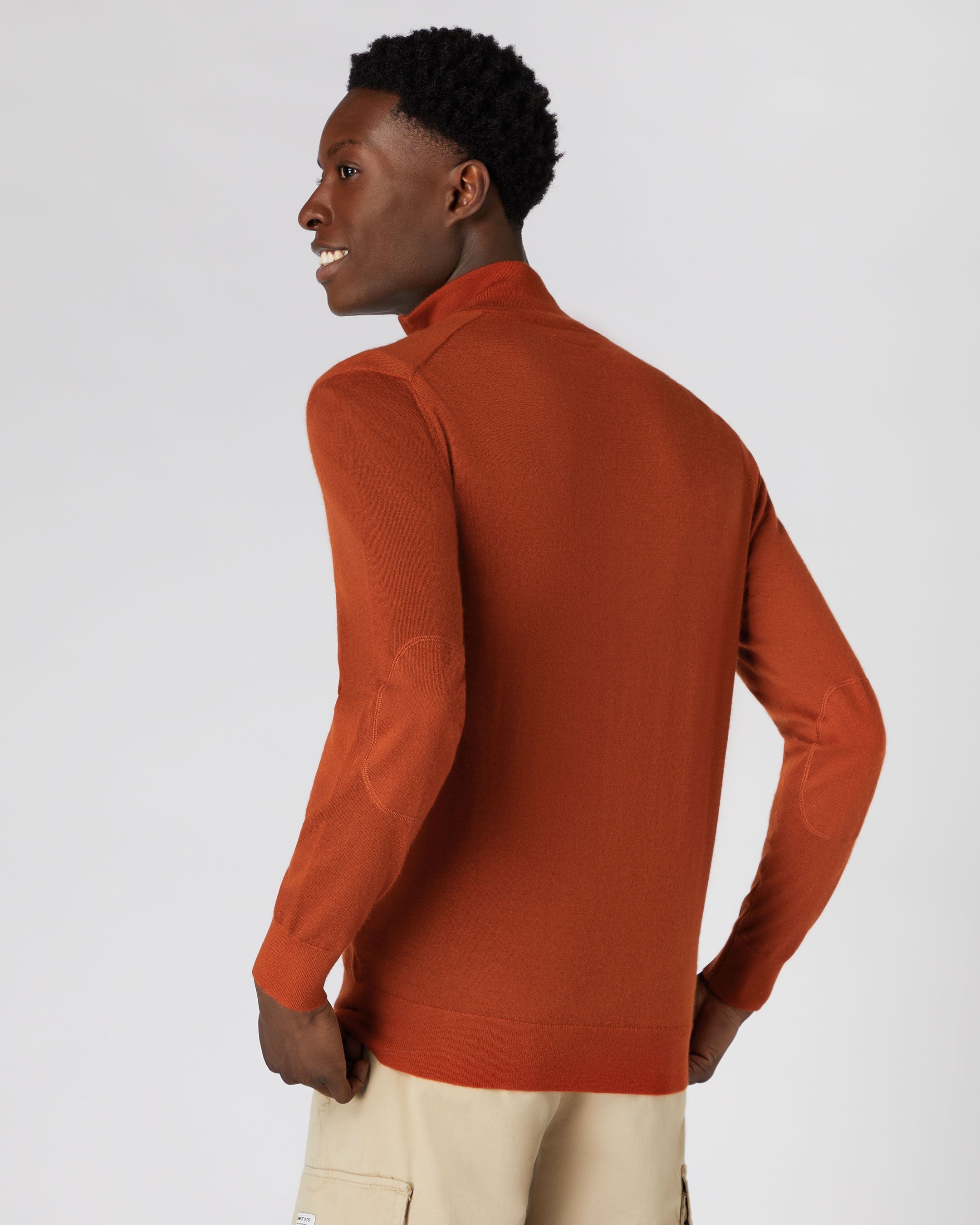 Men s The Hyde Fine Gauge Cashmere Zip Sweater Tawny Orange N.Peal