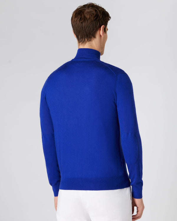 N.Peal Men's The Hyde Fine Gauge Cashmere Zip Sweater Ultramarine Blue
