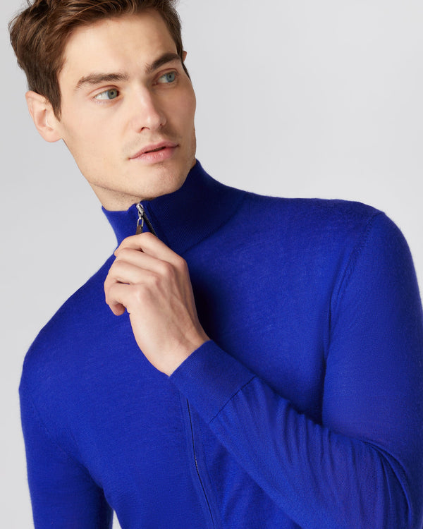 N.Peal Men's The Hyde Fine Gauge Cashmere Zip Sweater Ultramarine Blue