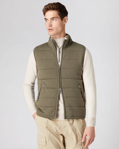N.Peal Men's The Mall Quilted Cashmere Gilet Khaki Green