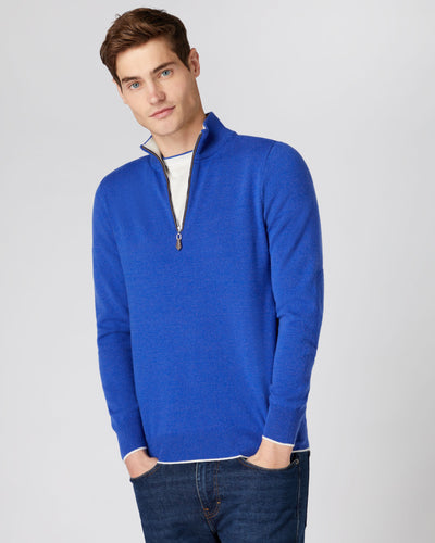 N.Peal Men's The Carnaby Half Zip Cashmere Sweater Nile Blue