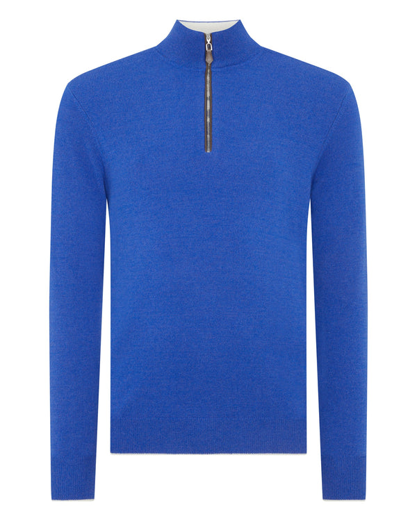 N.Peal Men's The Carnaby Half Zip Cashmere Sweater Nile Blue