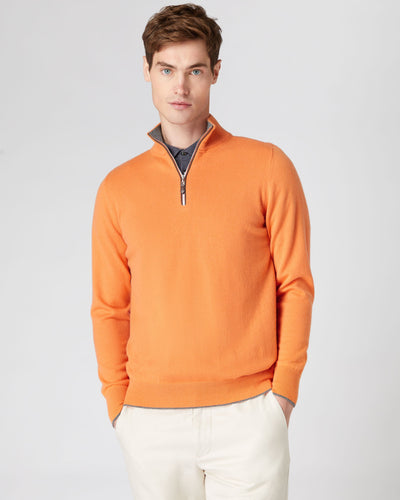 N.Peal Men's The Carnaby Half Zip Cashmere Sweater Papaya Orange