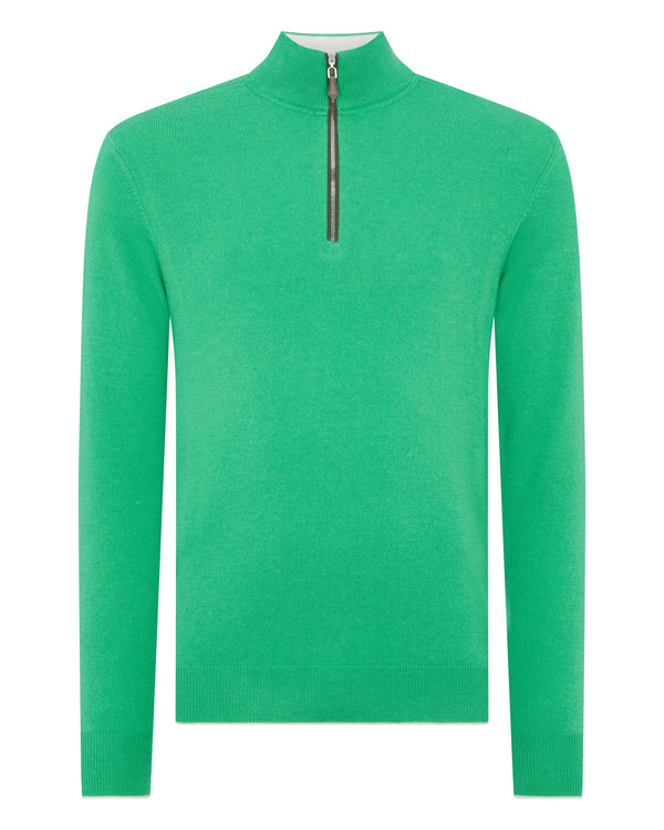 N.Peal Men's The Carnaby Half Zip Cashmere Sweater Parrot Green