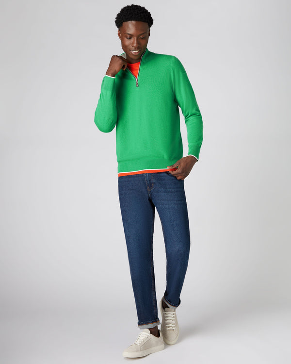 N.Peal Men's The Carnaby Half Zip Cashmere Sweater Parrot Green
