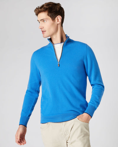 N.Peal Men's The Carnaby Half Zip Cashmere Sweater Zanzibar Blue