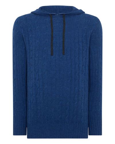 N.Peal Men's Cable Cashmere Hoodie Electric Blue