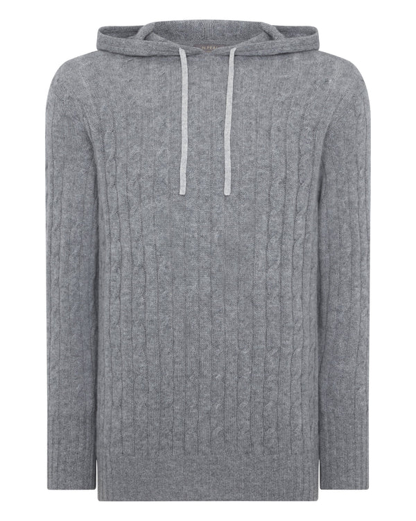 N.Peal Men's Cable Cashmere Hoodie Flannel Grey