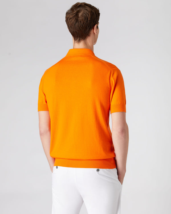 N.Peal Men's Short Sleeve Collared Cotton Cashmere Polo T Shirt Tangerine Orange