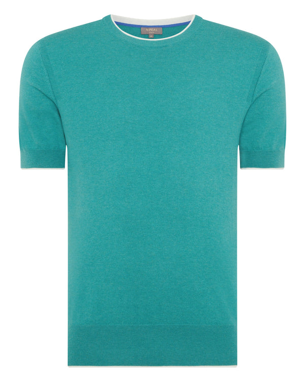 N.Peal Men's Short Sleeve Crew Neck Cotton Cashmere T Shirt Viridian Green