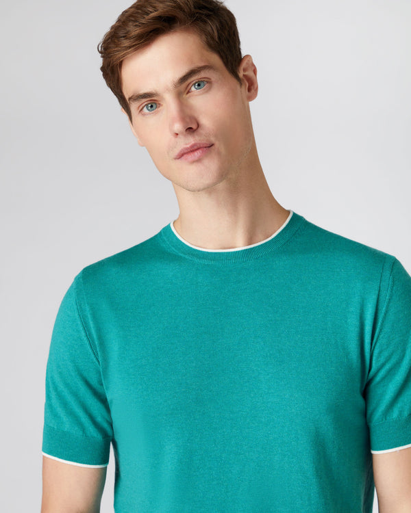 N.Peal Men's Short Sleeve Crew Neck Cotton Cashmere T Shirt Viridian Green