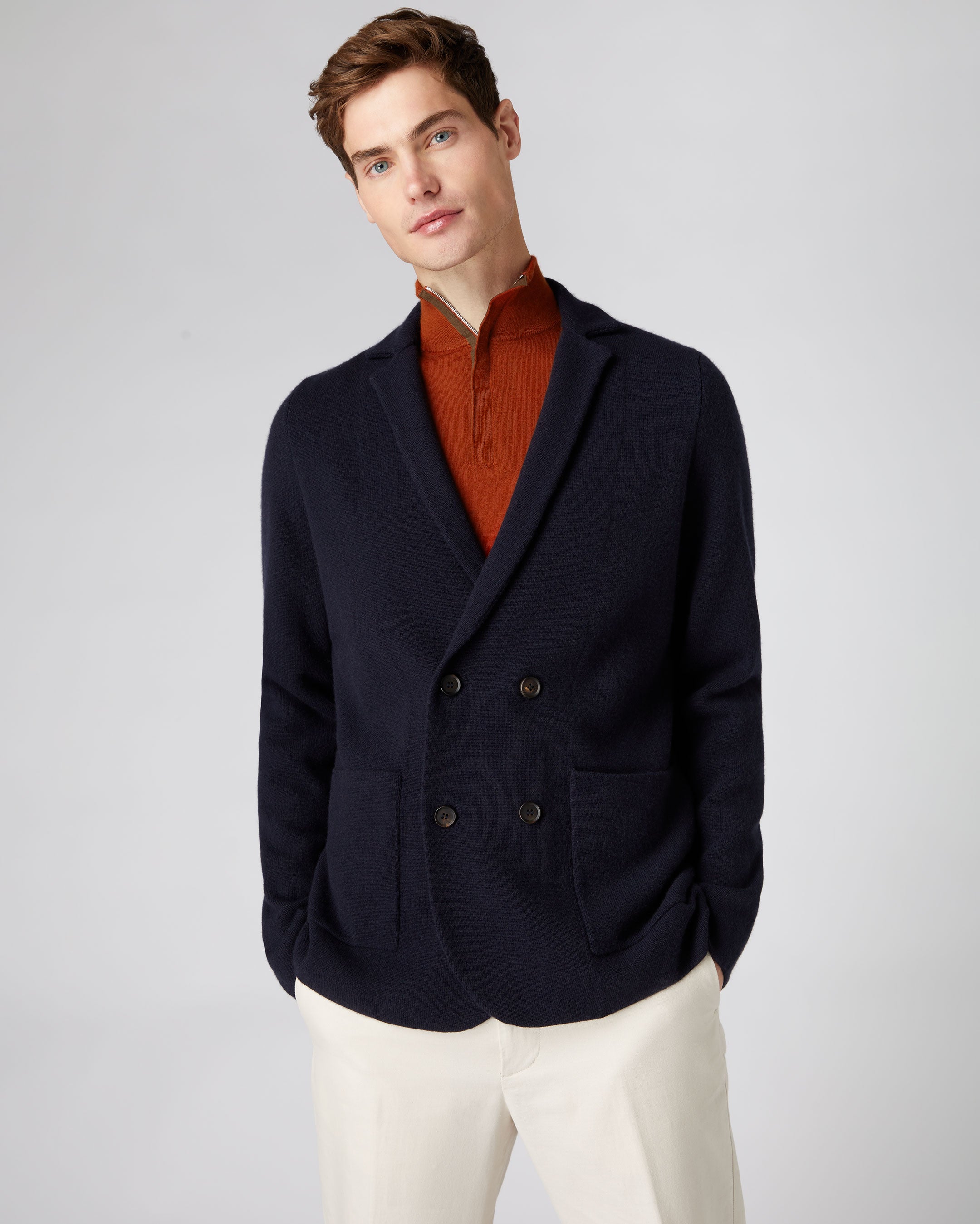 Men's Double Breasted Cashmere Jacket Navy Blue | N.Peal