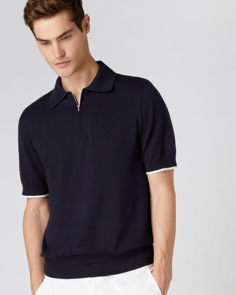 送料無料 日本 Men's N.Peal | Blue Navy Shirt T Polo Zip Half トップス