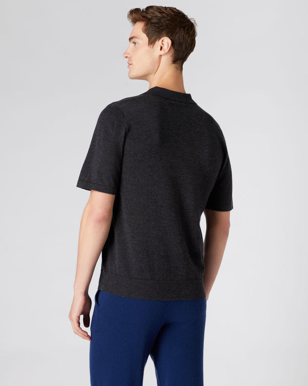 N.Peal Men's Relaxed Polo Cashmere T Shirt Dark Charcoal Grey