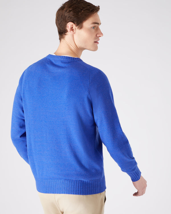 N.Peal Men's Raglan Round Neck Cashmere Sweater Nile Blue