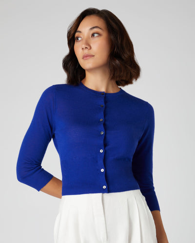 N.Peal Women's Superfine Cropped Cashmere Cardigan Ultramarine Blue