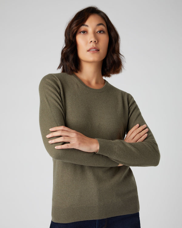 Women's Round Neck Cashmere Sweater Khaki Green