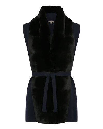 N.Peal Women's Fur Placket Milano Cashmere Gilet Navy Blue