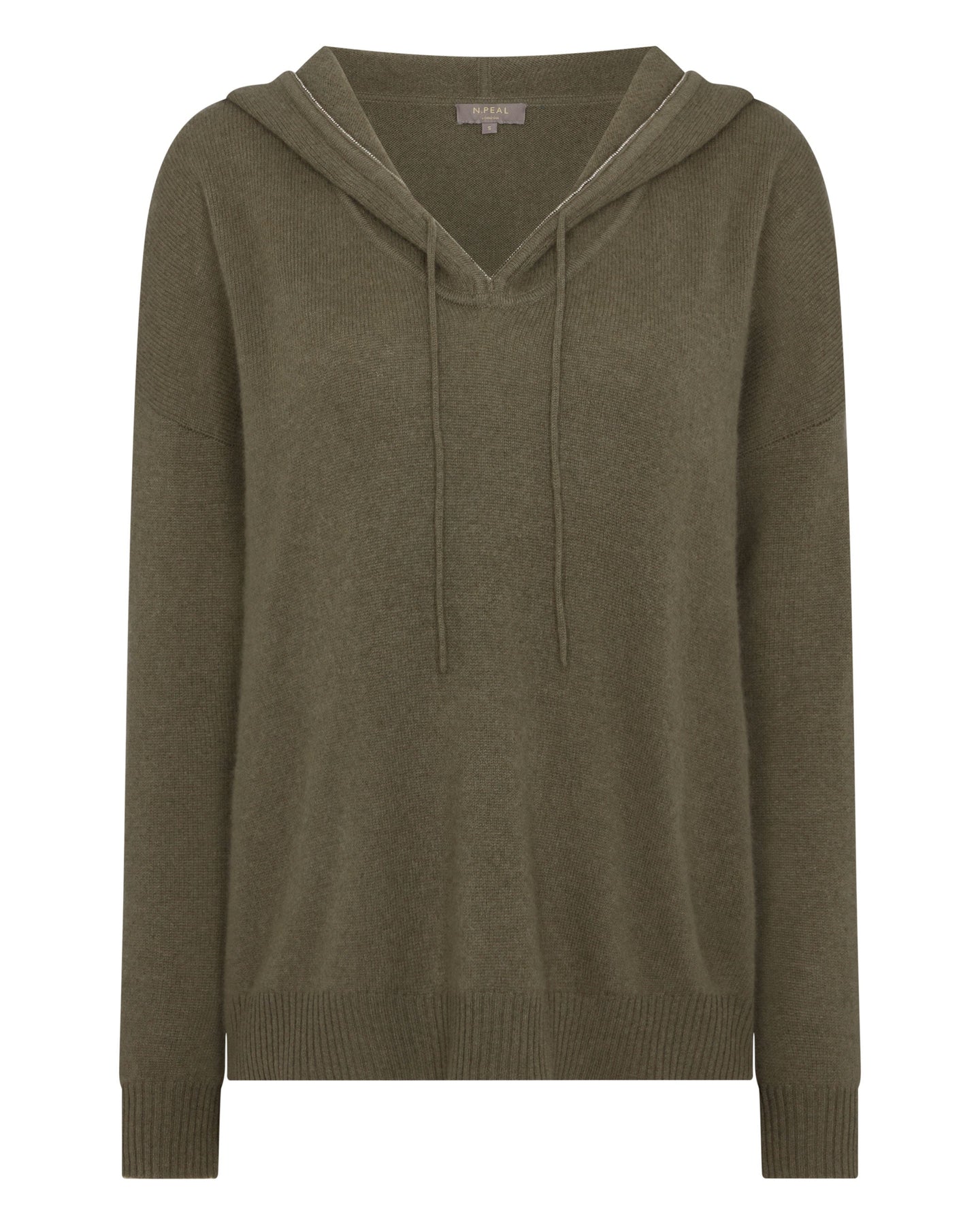 Women's Metal Edge Hooded Cashmere Sweater Khaki Green | N.Peal