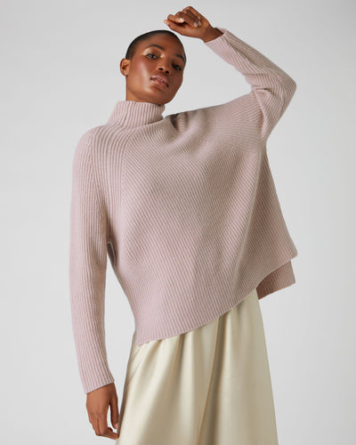 N.Peal Women's High Neck Ribbed Cashmere Sweater Canvas Pink