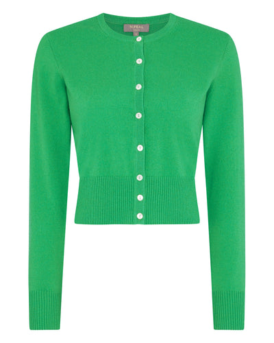N.Peal Women's Long Sleeve Cropped Cashmere Cardigan Parrot Green