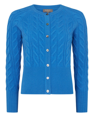 N.Peal Women's Cable Cashmere Cardigan Zanzibar Blue