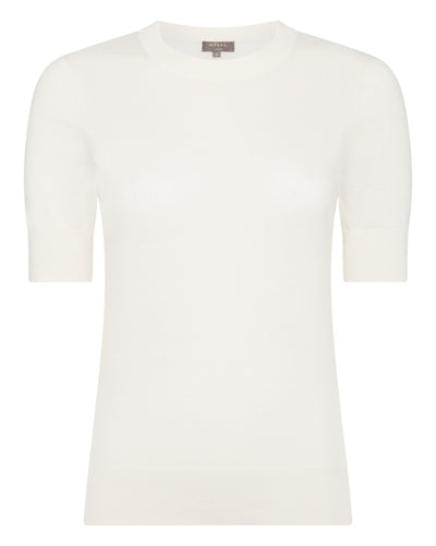 N.Peal Women's Superfine Round Neck Cashmere T Shirt New Ivory White