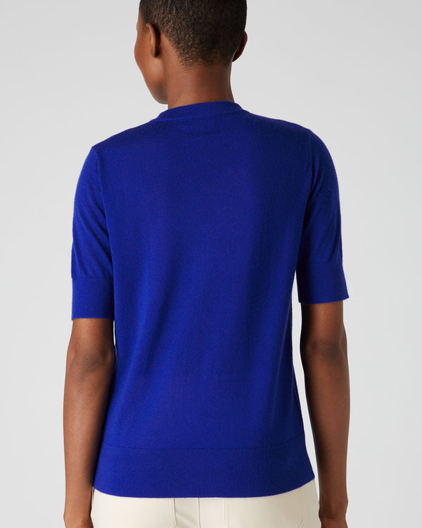 N.Peal Women's Superfine Round Neck Cashmere T Shirt Ultramarine Blue