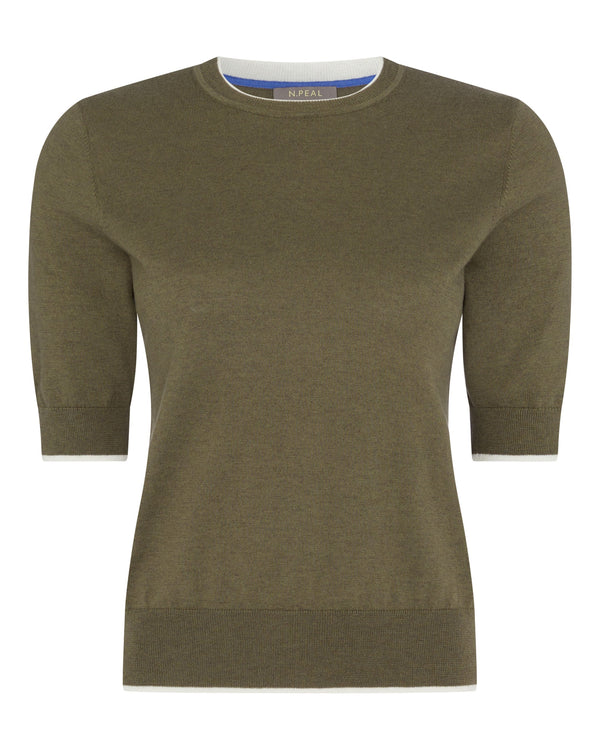 N.Peal Women's Cotton Cashmere T Shirt Khaki Green