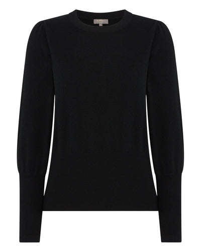 N.Peal Women's Deep Hem Round Neck Cashmere Sweater Black