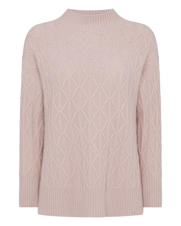 N.Peal Women's Longline Cable Cashmere Sweater Canvas Pink