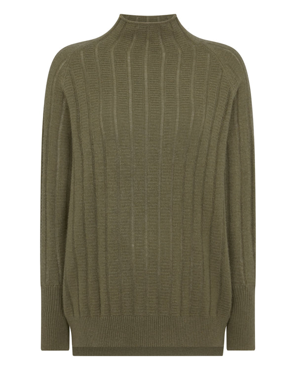 N.Peal Women's Textured Batwing Cashmere Sweater Khaki Green