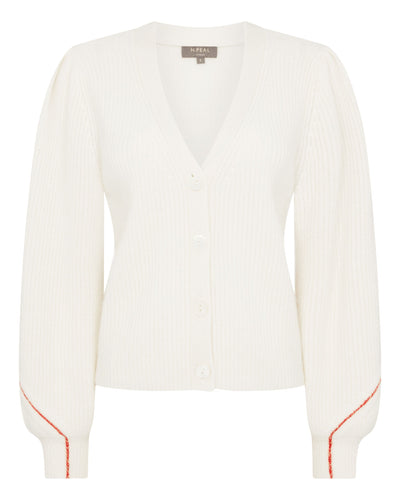 N.Peal Women's Stitch Insert Cashmere Cardigan New Ivory White