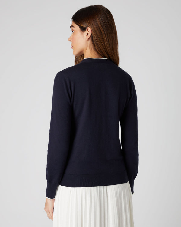 N.Peal Women's Cotton Cashmere Cardigan Navy Blue