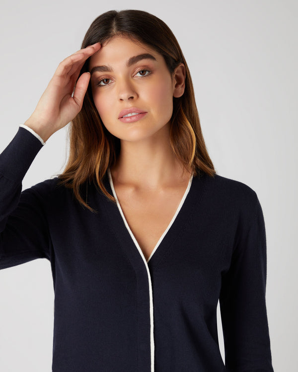 N.Peal Women's Cotton Cashmere Cardigan Navy Blue