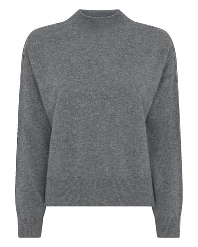 N.Peal Women's Metal Trim Crop Cashmere Sweater Elephant Grey