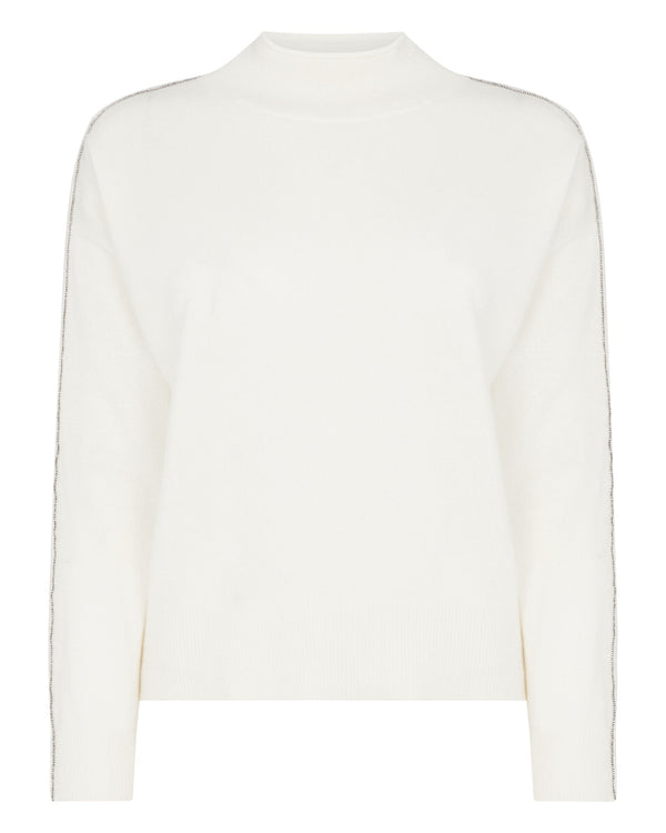 N.Peal Women's Metal Trim Crop Cashmere Sweater New Ivory White