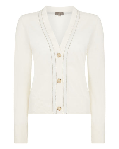 N.Peal Women's Metal Trim Cashmere Cardigan New Ivory White