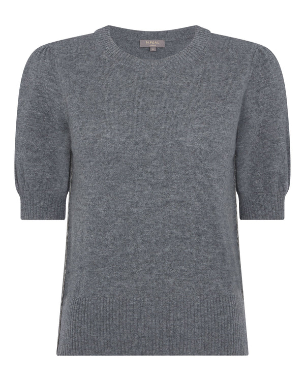 N.Peal Women's Metal Trim Cashmere T Shirt Elephant Grey